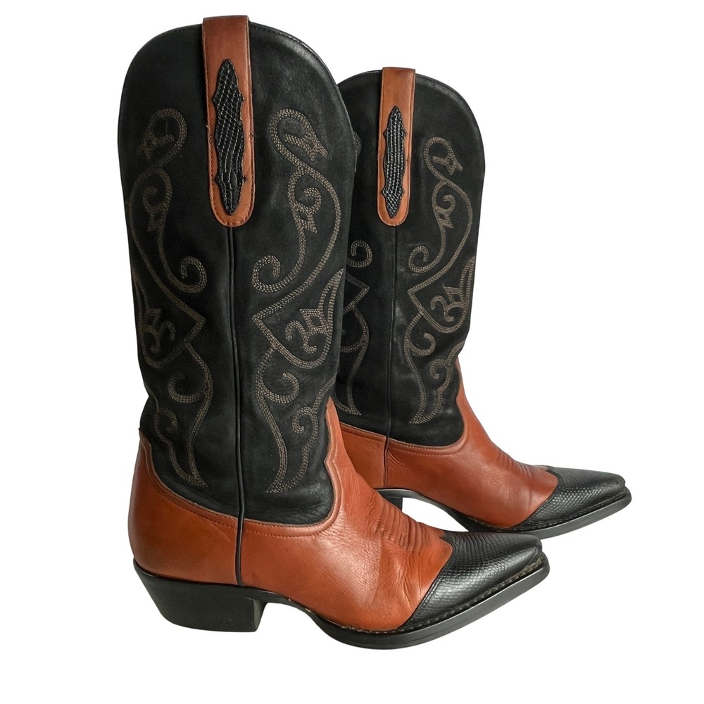 Nine West Leather Vintage Western Cowboy Boots 9 Brown Black
